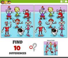 differences activity with cartoon robots characters vector