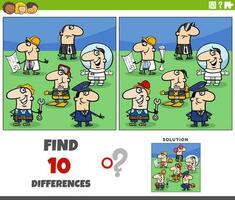 differences game with cartoon people of different professions vector