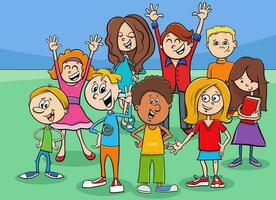 happy cartoon children and teenagers characters group vector