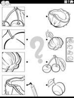match fruit and vegetables and clippings task coloring page vector