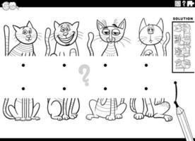 match halves game with cartoon cats characters coloring page vector