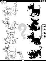 shadow activity with cartoon dog characters coloring page vector