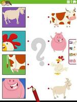 partido dibujos animados granja animales y recortes educativo juego vector