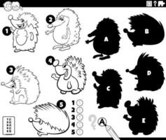 shadows game with funny hedgehogs characters coloring page vector