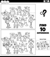 differences activity with cartoon robots coloring page vector