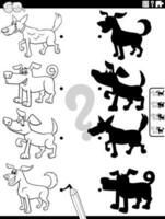 shadow game with cartoon dog characters coloring page vector