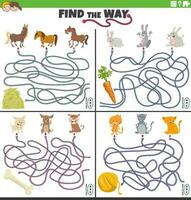 find the way maze games set with animal characters vector