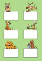 cartoon dogs and puppies with cards design set vector