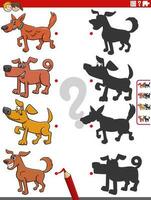 educational shadow game with cartoon dog characters vector