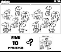 differences game with cartoon professional people coloring page vector