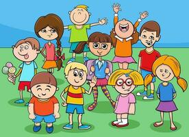 cartoon preschool and elementary age children characters group vector