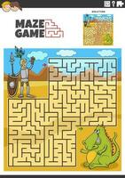 maze game activity with cartoon knight and dragon vector