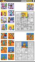 jigsaw puzzle activities set with cartoon robots characters vector