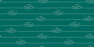 Teal, turquoise seamless wave pattern drawn with one continuous white line. Summer background, great for textiles, banners, wallpapers - vector design