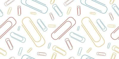 Vector Colorful Paper Clip Seamless Pattern Isolated on White Background. Office or School Supplies Texture. Perfect for office or school themes, wrapping paper, poster and banner, textile