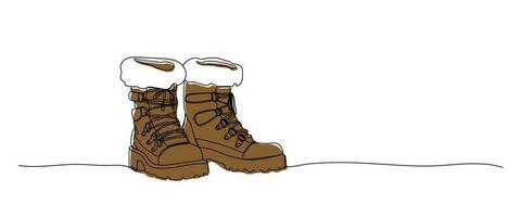 continuo dibujar uno línea mujer invierno botas. dama Zapatos contorno dibujo. mujer Zapatos con de colores plano antecedentes. vector ilustración con soltero línea dibujo.