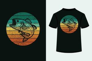 Fish retro striped sunset vintage style t shirt design vector