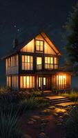 Stunning realistic house exterior at night environment created with generative ai technology photo