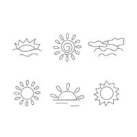 sun weather line clouds sea horizon set vector