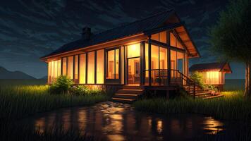 Stunning realistic house exterior at night environment created with generative ai technology photo