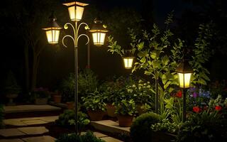 el fascinante belleza de jardín luces brilla brillantemente creado con generativo ai tecnología foto