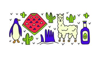 Group of doodle colored Chile icons. vector