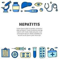 Poster with doodle hepatitis medical icons. vector