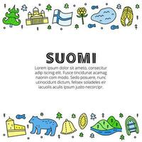 Poster with lettering and doodle colored finland icons. vector