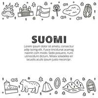 Poster with lettering and doodle outline finland icons. vector