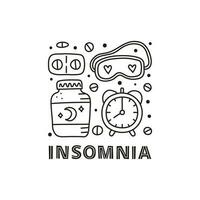 Group of doodle outline insomnia icons. vector