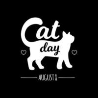 Simple International Cat Day Banner With Hand Drawn Cat Silhouette and Calligraphy Logo Title vector