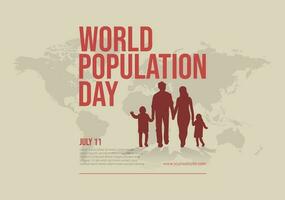 sencillo limpiar mundo población día bandera con familia silueta y mundo mapa antecedentes concepto vector