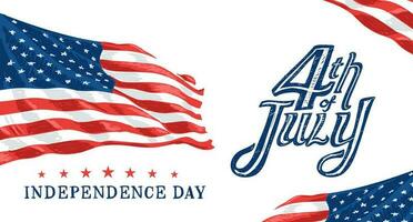 Simple 4th Of July US Independence Day Celebration Banner With Hand Drawn Typography and USA Flag vector