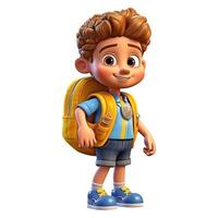 3d Character cute boy a cute school boy back to school white isolated background, photo