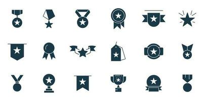 Badges icon set vector. Reward icon, Success, star, prize, trophy, badge, winner, gift, loyalty program, bonus card illustration vector