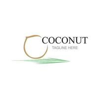 Creative modern coconut with leaves sign logo design template vector