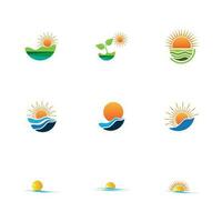 plantilla de logotipo de amanecer. ilustración vectorial icono plantilla de logotipo sol sobre el horizonte vector