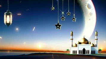 Islamic themed animation of mosques, stars and lanterns video