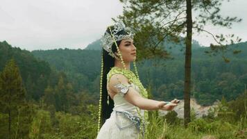 a royal princess standing around a volcanic crater in the middle of a forest video