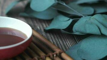 soy sauce in a container with leaf on table video