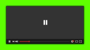 Video player play button clicked by mouse cursor animation Green screen. Media Player Video playback Interface. Multimedia player loading bar running timecode.  Play Pause stop media player button.