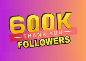 Thank you 600k followers banner, Thanks followers congratulation card, Vector illustration, gradient background, blog, like, vector, post, text, follow, thumbnail, subscribers