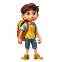 3d Character cute boy a cute school boy back to school white isolated background, photo