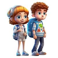 3d Character cute girl and boy a cute school girl and boy back to school transparent background, photo