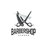 Barbershop Logo, Scissors Vector, Retro Vintage Minimalist Typography Ornament Design vector