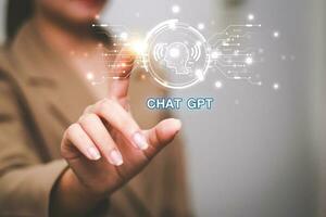 ChatGPT Chat with AI or Artificial Intelligence using an artificial intelligence chatbot developed by OpenAI. photo