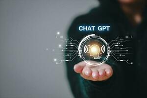 ChatGPT Chat with AI or Artificial Intelligence using an artificial intelligence chatbot developed by OpenAI. photo