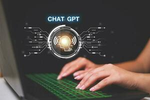 ChatGPT Chat with AI or Artificial Intelligence using an artificial intelligence chatbot developed by OpenAI. photo