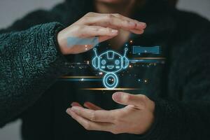 Chatbot are assistant conversation for provide access to data growth of business in online network, Robot application and global connection, AI, Artificial intelligence. photo