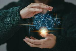 Brain of AI, Symbolic, Machine learning, artificial intelligence of futuristic technology. AI network of brain on business analysis, innovative and business growth development. photo